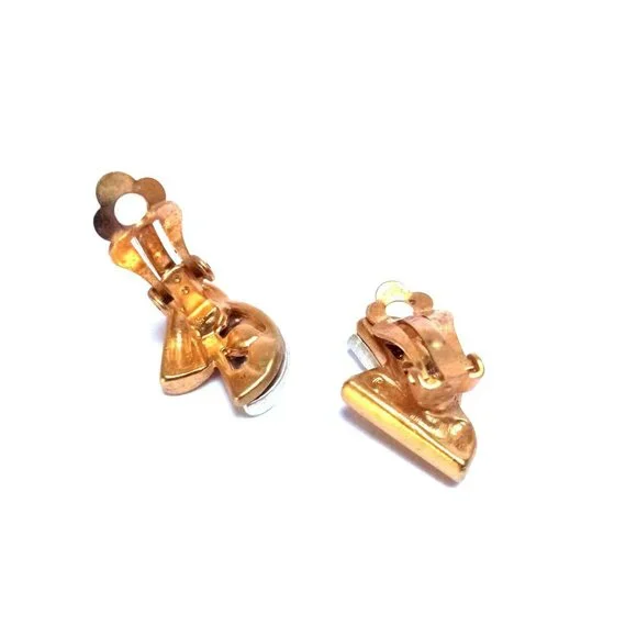 Vintage Modern Design Earrings, 1970s retro Clip On ,  Tow Tone Gold plated, - Picture 4 of 9